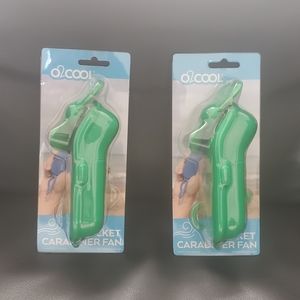 2 - Carabiner Pocket Fans, Green - New (Batteries Included)